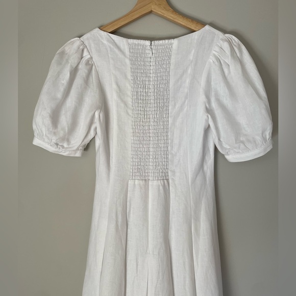NEW Reformation Coucou Midi Linen Dress Puff Sleeves White | size 2 - Picture 15 of 16